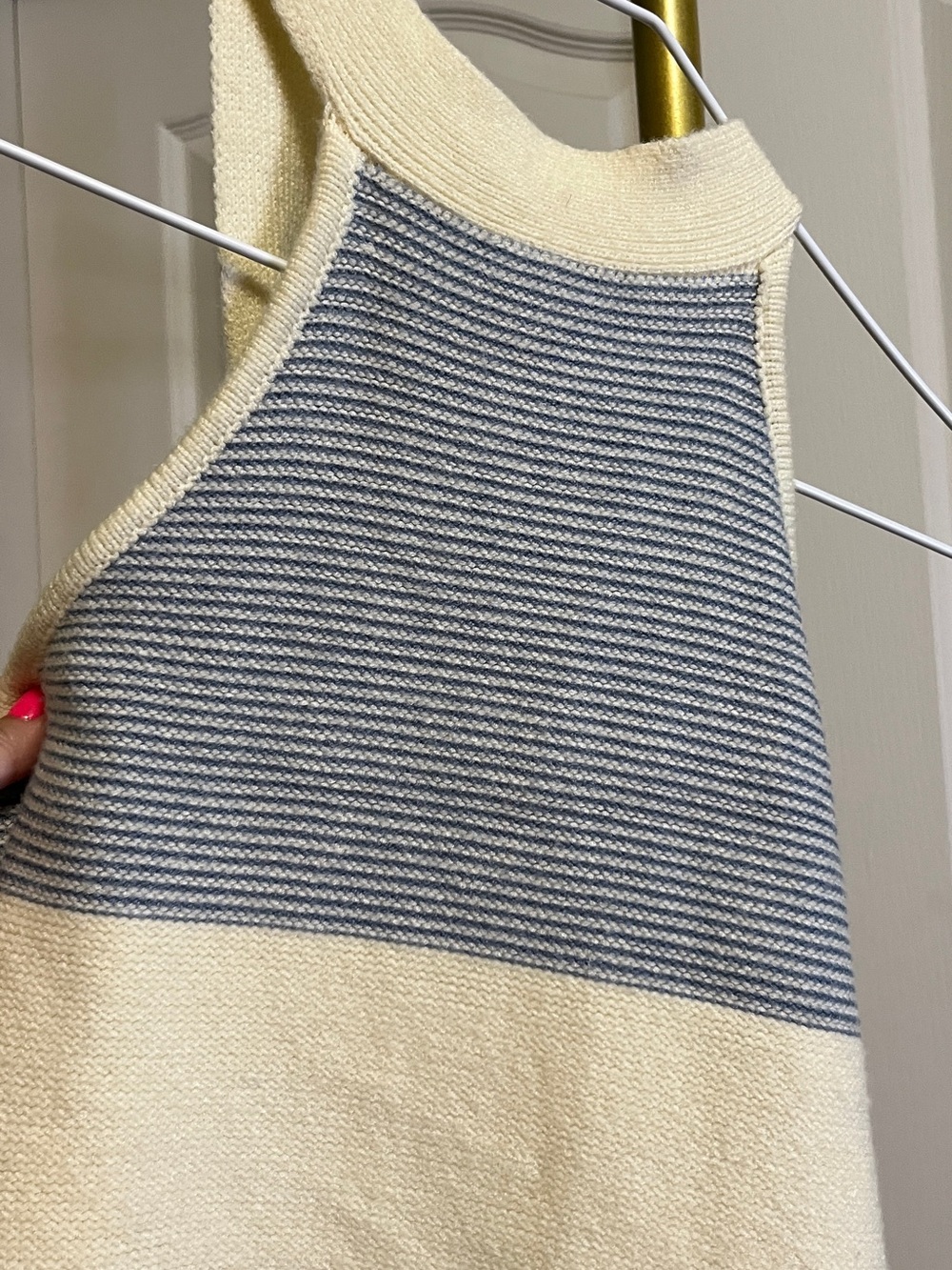Hello Molly Cream and Light Blue Striped Knit Midi Dress Sz US 6